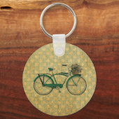 Porte-clés Vélo vert rétro avec panier à fleurs (Recto)