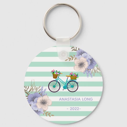 Porte-clés Vélos Fleurs Bleues Modernes (Recto)