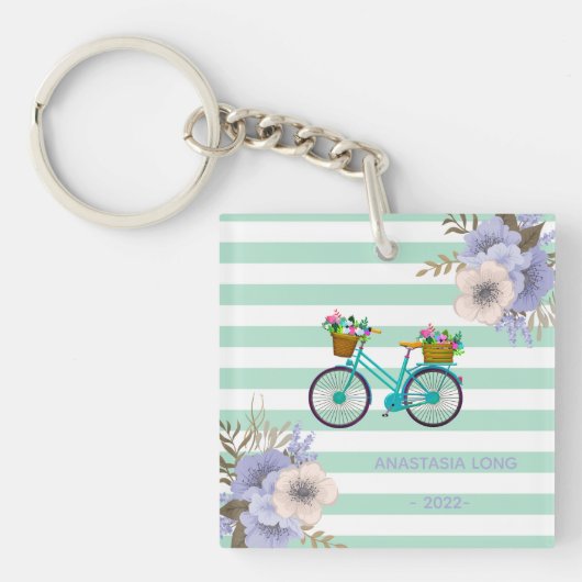Porte-clés Vélos Fleurs Bleues Modernes (Devant)