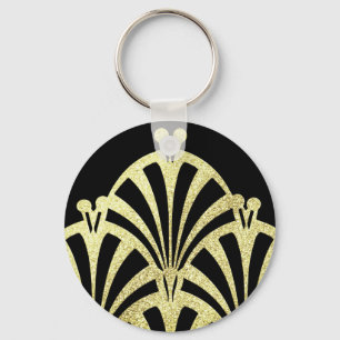 Porte-clés Ventilateur Art déco motif or noir élégant vintage