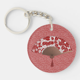 Porte-clés Ventilateur japonais en papier feuille, rouge fonc