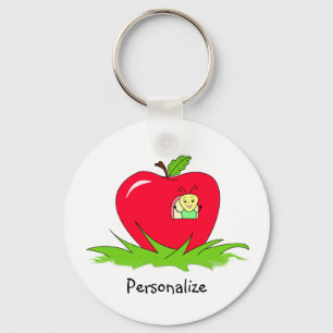 Porte-clés Ver à Apple rouge avec le nom