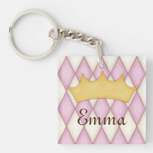 Porte-clés Vérification Diamant Rose Nom Personnalisé Princes (Devant)