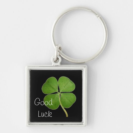 Porte-clés Véritable Shamrock de fermeture à 4 feuilles Noir (Devant)
