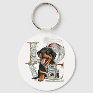 Porte-clés Verre à vin Rottweiler Fabriqué mot d'amour