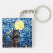 Porte-clés Verre tendu Chat noir Starry nuit (Dos)