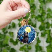 Porte-clés Verre tendu Chat noir Starry nuit (Main)