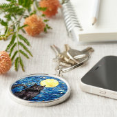 Porte-clés Verre tendu Chat noir Starry nuit (Côté)