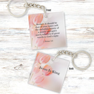Porte-clés Verset biblique inspirant avec fleurs de tulipes r