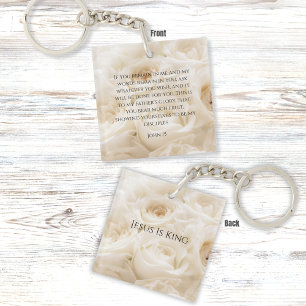 Porte-clés Verset biblique inspirant Jean 15 Roses blanches