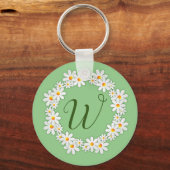 Porte-clés vert à monogramme Daisy avec des pâquer (Recto)