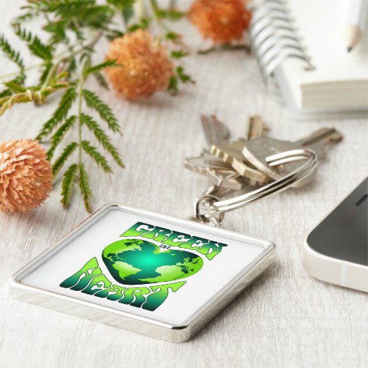 Porte-clés VERT AU COEUR Éco écologique Rétro (Côté)