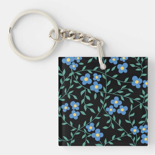 Porte-clés Vert & bleu Floral Abstrait Moderne (Devant)