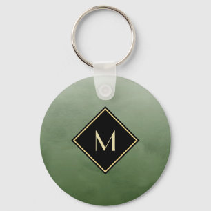Porte-clés Vert Brossé Élégant Avec Monogramme Or Simple