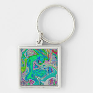 Porte-clés Vert chaux coloré Art Abstrait rétro liquide