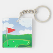 Porte-clés Vert de golf avec drapeau rouge et balle (Dos)
