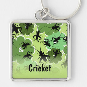 Porte-clés Vert floral de motif de cricket + Noir