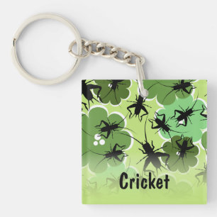 Porte-clés Vert floral de motif de cricket + Noir