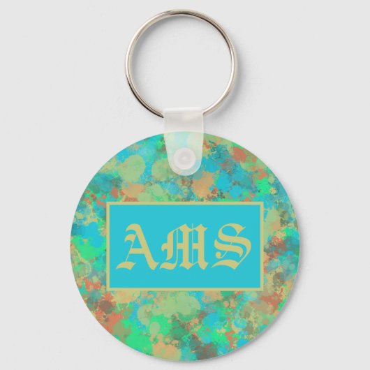 Porte-clés Vert, jaune et bleu gouttes abstraites (Recto)