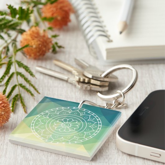 Porte-clés Vert jaune Mandala Inspiration Harmony Flower (Devant Droit)