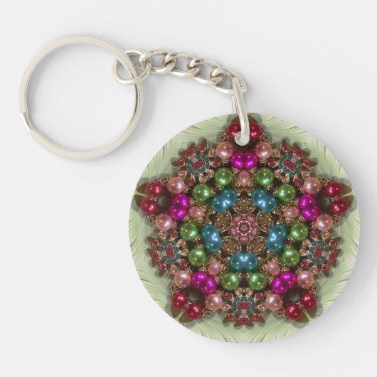 Porte-clés Vert rose bleu clair Circulaire ~ Noël ~ (Devant)