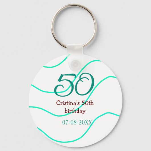 Porte-clés Vert rouge 50 anniversaire ajouter nom date p (Recto)