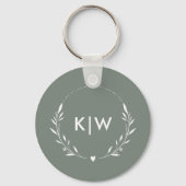 Porte-clés Vert sauge et blanc | Monogramme initiales moderne (Verso)