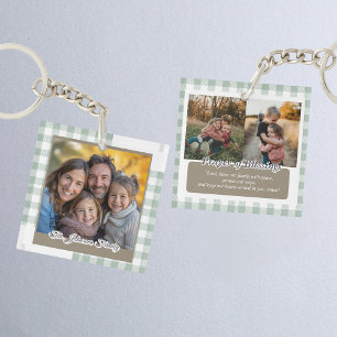 Porte-clés Vert sauge moderne Photo de famille personnalisée
