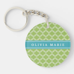 Porte-clés Vert Trellis Vibrant Bleu Nom Modèle