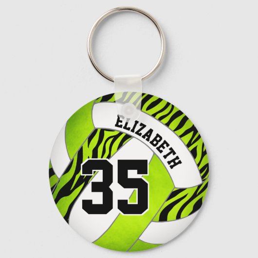 Porte-clés vert vif w zèbre rayures filles volleyball (Recto)