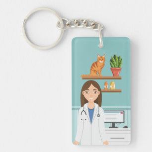Porte-clés Vétérinaire Clinique Vétérinaire Femme avec chat o