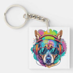 Porte-clés Vibes canines super : Chien Cool avec casque