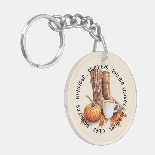 Porte-clés Vibes D'Automne Cosy - Bottes, Épices Citrouilles, (Devant gauche)