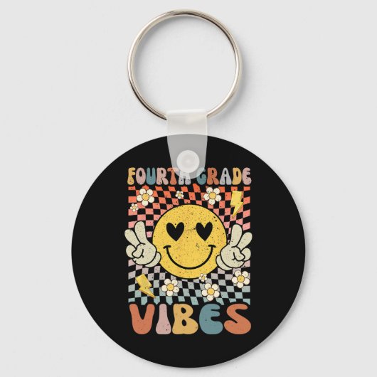 Porte-clés Vibes de 4e année Retro Enseignant 1er jour de Sch (Recto)