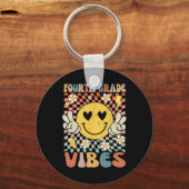 Porte-clés Vibes de 4e année Retro Enseignant 1er jour de Sch (Recto)