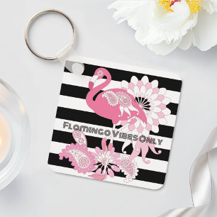 Porte-clés Vibes de Flamant Rose uniquement rayures noires et