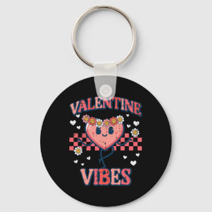 Porte-clés Vibes de la Saint-Valentin Cœur Paix Rétro Groovy