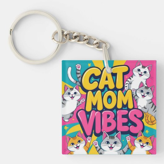 Porte-clés Vibes de maman de chat super (Devant)
