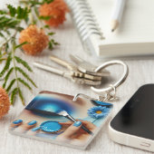 Porte-clés Vibes de maquillage en verre bleu personnalisées (Devant Droit)