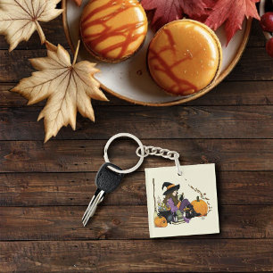 Porte-clés Vibes de sorcière cosy Halloween Citrouille violet