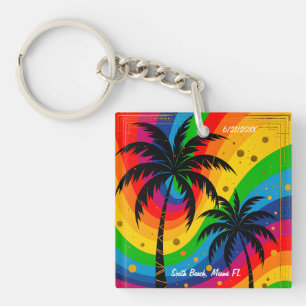 Porte-clés Vibes de South Beach] Palmiers Tropicaux Rétro