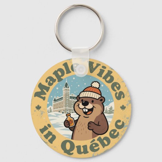 Porte-clés Vibes d'érable au Québec avec un castor drôle (Recto)
