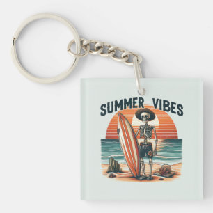 Porte-clés Vibes d'été Skeleton Surfer Sunset Beach Design