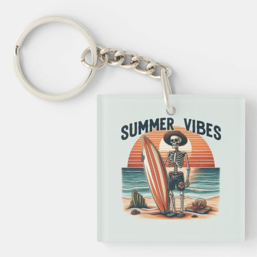 Porte-clés Vibes d'été Skeleton Surfer Sunset Beach Design (Devant)