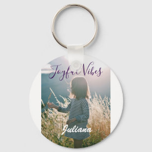 Porte-clés Vibes joyeux enfants photo violet vacances nom cad