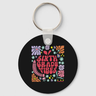 Porte-clés Vibes rétro de sixième année enseignant floral pom