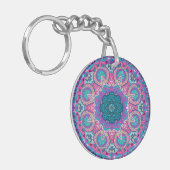 Porte-clés Vibrant bleu rose Turquoise violet floral Mandala (Devant gauche)