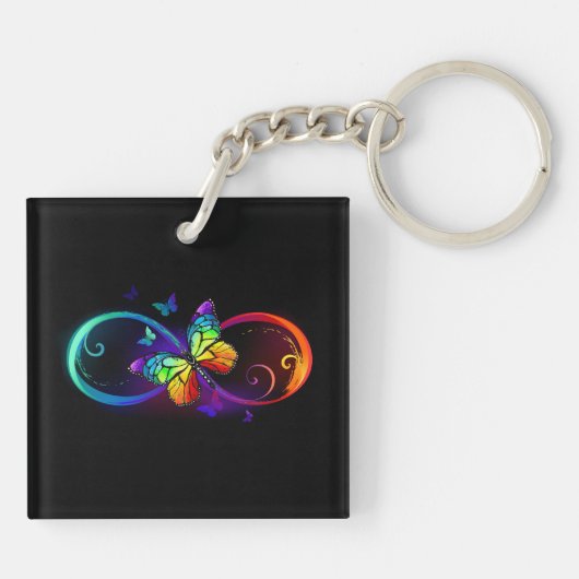 Porte-clés Vibrant infinity with rainbow butterfly on black (Dos)