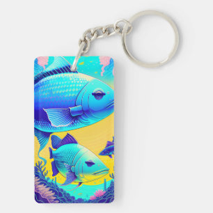 Porte-clés Vibrant Poissons Bleus Profond Porte - clé acryliq