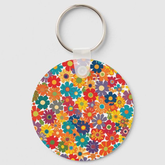 Porte-clés Vibrant Retro 60s Daisy Flower Power Pattern (Recto)